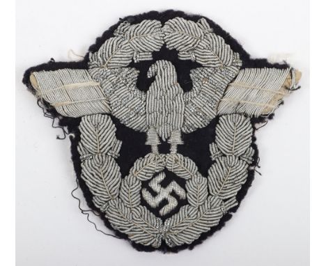 Rare WW2 German Police Officers Arm Eagle for the Panzer Wrap Over Tunic, silver bullion wire embroidered Police officers eag