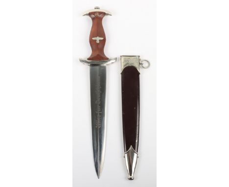 Third Reich SA Dress Dagger with Engraved Inscription to the Scabbard by Friedrich Plucker Jr, fine example of a RZM pattern 