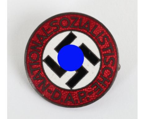 Third Reich NSDAP Party Badge by Paulmann &amp; Crone Ludenscheid, fine example of a standard NSDAP enamel party badge with p