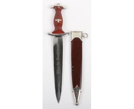 Third Reich SA Dress Dagger by WKC, fine example of a RZM pattern SA dress dagger with cherry wood grip, aluminium eagle and 