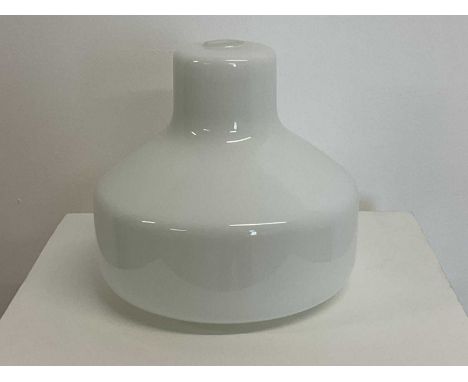A mid 20th century opaline glass pendant light shade, height 23cm, width 23cm.