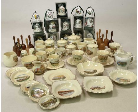 A collectors' lot comprising Portmeirion bells/Christmas decorations and Crown Devon Fieldings tourist ware