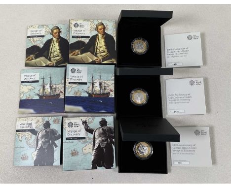 ROYAL MINT; three Captain James Cook's Voyage of Discovery United Kingdom £2 Silver Proof Coins, comprising Coin I 1768 struc