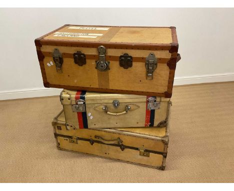 An early 20th century vellum travel trunk with fitted interior, height 92cm, width 54cm, depth 30cm and, an early 20th centur