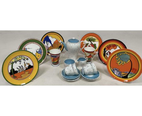 SHELLEY; a 'Polestar' part teaset, also with six Wedgwood Bradford Exchange plates after Clarice Cliff comprising 'Fantasque 