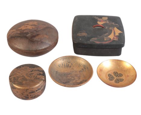 A COLLECTION OF JAPANESE LACQUERWARE Meiji period, late 19th century, including two round boxes and covers, the larger decora