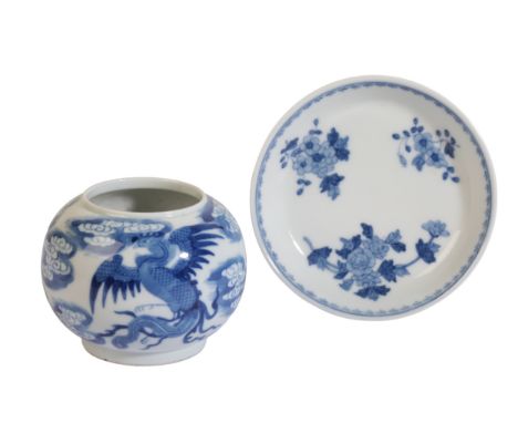 A CHINESE BLUE AND WHITE POT19th/20th century, bearing apocryphal four character Kangxi mark, decorated with a dragon and a p
