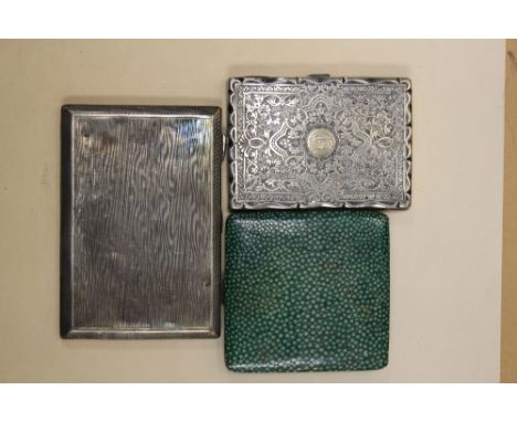 An Edward VIII silver shagreen cigarette case, London 1936 maker's mark M&F, together with a Victorian silver aide memoir, Bi