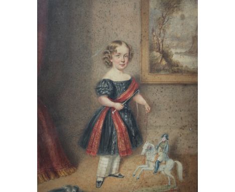 Seed, T (British) (XIX), a full length portrait of a young girl with a pull-along toy of Napolean atop his horse, watercolour