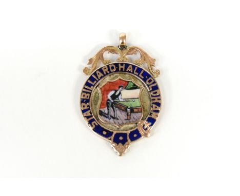 A 9ct enamel Oldham Billiards fob