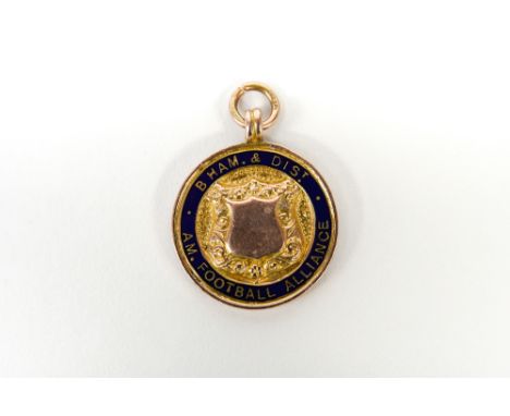 A 9ct Birmingham & District Football Alliance enamel fob, Birmingham 1931