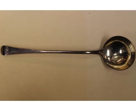 An early George III Scottish old English pattern soup ladle, bottom marked for Edinburgh 1763, maker James Hewitt, 8.38 ozt /