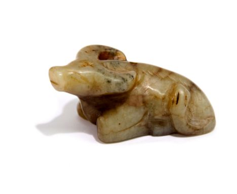 A jade netsuke of a recumbent water buffalo, width 5cm