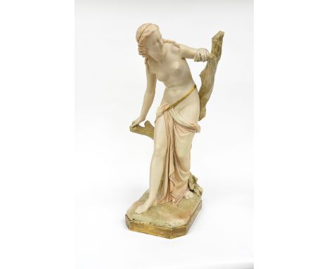 Sir Thomas Brock for Royal Worcester, The Bather Surprised, circa 1875, model 486, a ceramic figure of a semi-clad Classical 