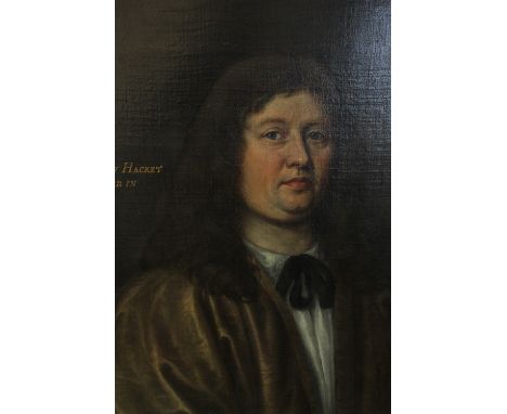 17th Century English School, half length portrait of Sir Andrew Hackett, Master in Chancery 1670-80, (knighted 1671), recorde