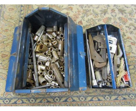 Metal toolbox with tools including adjustable wrenches&nbsp;