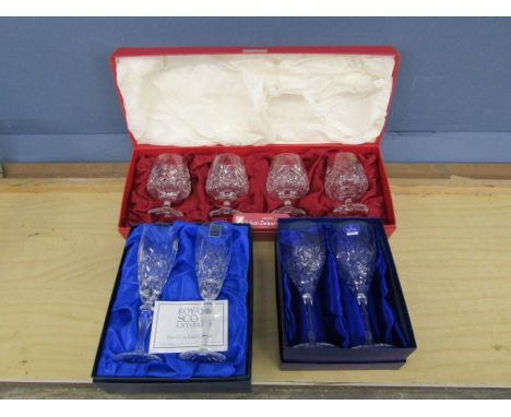 &nbsp;Royal Doulton and Royal Scot stemmed wine and stemmed brandy glasses in original boxes