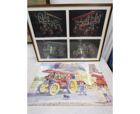 Metal Steam engine sign and a print of 4 Showman's engines&nbsp;