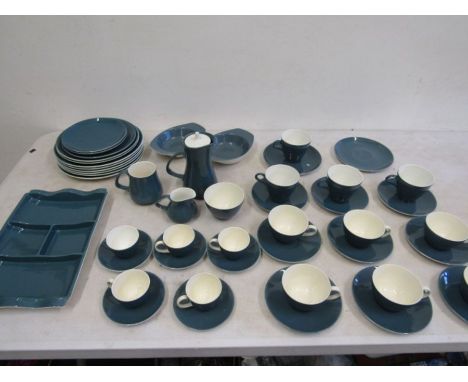 Poole pottery 'Blue Moon' set comprising 6 dinner plates, 2 other plates, 2 side dishes, 1 hors d'oeuvres dish, 6 teacups wit