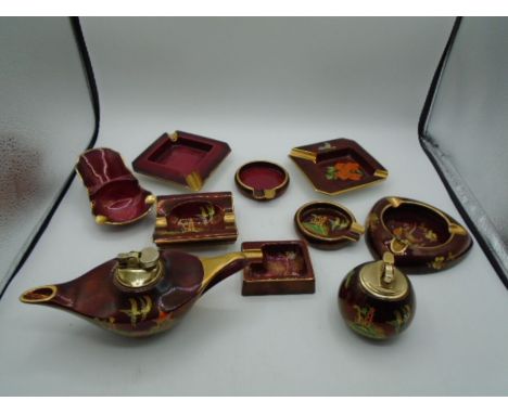 Collection of Carlton Ware Rouge Royale ash trays many with hand painted and gilt decorations to include oriental themes feat