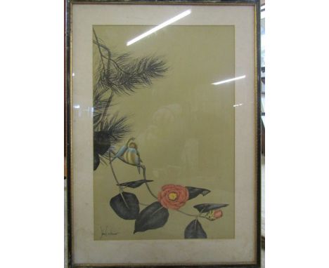 After John Eastman print depicting cuddling birds on a branch 47x67cm