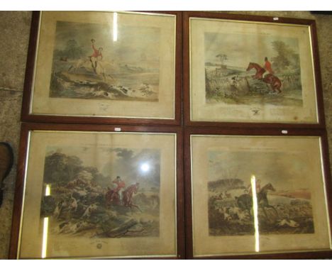 set 4 F.C Turner vintage plates 'The Fox Chase' published 1857 Ackermann & co, engraved by Cha.s Huntall framed and glazed 69