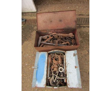 2 Metal toolboxes full of tools and metalware&nbsp;
