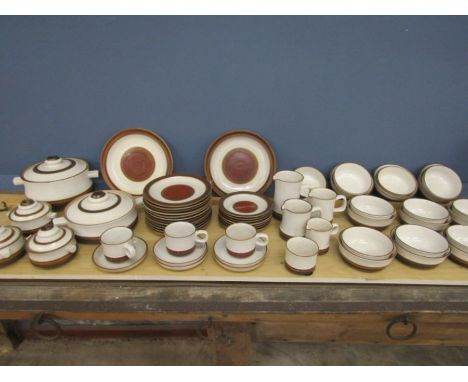 Denby 'Potters Wheel' 57 pieces comprising 12 plates, 2 tureens, 3 lidded soup bowls, condiment set, 4 jugs, 4 cups and sauce