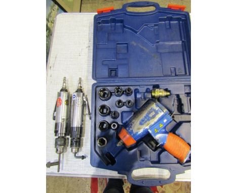 Draper air impact hammer gun and sockets with 2 x 3/8 air drills (Kobe and CP)