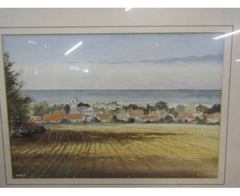 Austin R Pearce watercolour of Brancaster from gas hill&nbsp; 1997 70x55cm