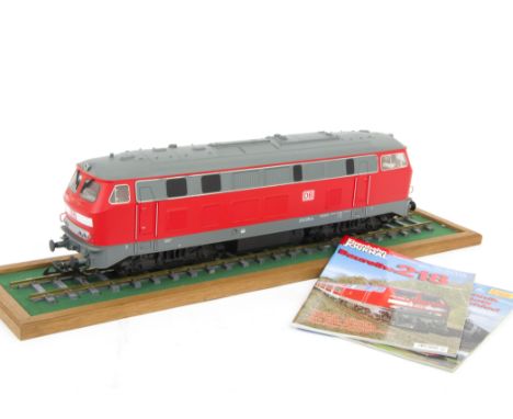 A Piko G Scale German (DB) Class 218 Diesel Locomotive and Display Track, in DB red/grey livery as no 218 276-4, with all whe