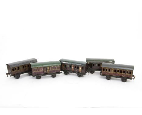 Märklin Gauge 1 Midland Railway 4-wheel Coaching Stock, comprising two fixed-door 1st/3rd composite coaches no 2871, one MR a