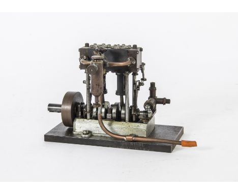 A Small Model Twin-Cylinder Marine-type Steam Engine, nicely engineered, possibly from a kit, with two cylinders approx ?" di