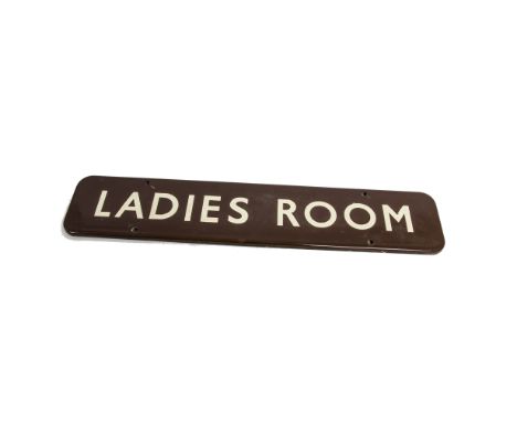 Ladies Room Sign, a BR Western Region Worcester Station enamelled sign, with white lettering on a brown ground, fully flanged