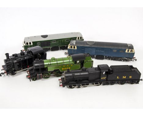 Lima 2-rail and Tri-ang Battery-operated O Gauge Locomotives, comprising a neatly-adapted Thompson 2-6-4T in LNER green as no