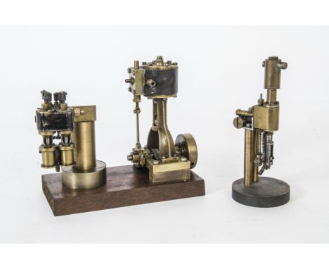 A Small Single-Cylinder Vertical Steam Engine and Two Steam Pumps, the engine with cylinder approx 1" dia x ¾" stroke, possib