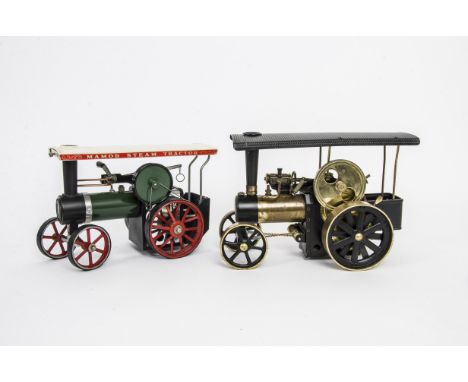 A Late Mamod Spirit-Fired Traction Engine and Wilesco Tablet-Fired Live Steam Traktor, the Mamod engine in dark green/red wit