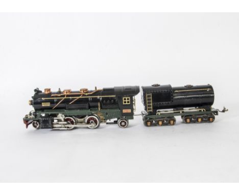 A Vintage Lionel O Gauge 3-rail 260E Locomotive and 260T Tender,  the Locomotive in black with green footplate, copper domes 