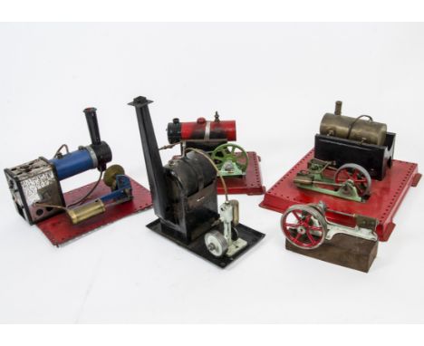 A Group of Modified Mamod/Bowman Live Steam Stationary Engines, including a Mamod SE3 twin-cylinder engine with replacement b