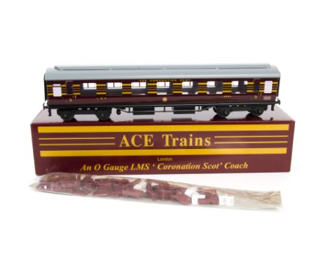 Two ACE Trains O Gauge 2/3-rail Individual LMS 'Coronation' Coaches and 1 Interior Detailing Kit,  in LMS streamlined maroon/