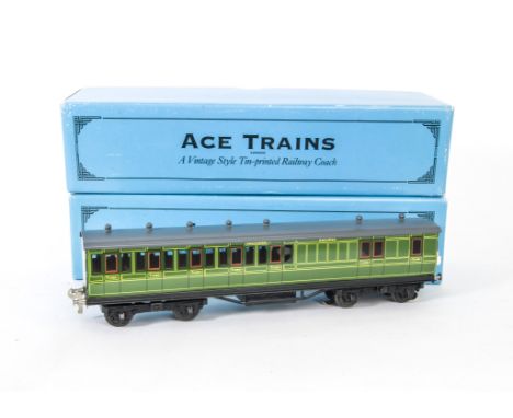 Three ACE Trains O Gauge C/1 SR Coaches, in individual boxes, comprising 1st Class, 3rd Class and Brake/3rd coaches, all in S