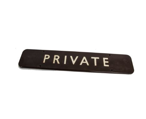 Private Sign, a BR Western Region enamelled sign, with white lettering on a brown ground, fully flanged door sign, (18" wide 