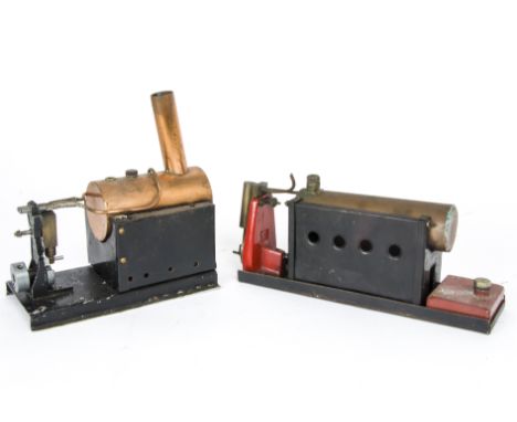 Two Vintage Live Steam Spirit-Fired Oscillating Marine-type Engines, one with 2" diameter x 4" long copper boiler with raked 