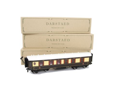 A Rake of 6 Darstaed O Gauge Pullman Cars,  all in umber/cream livery with ivory roofs and interior lights, five with 'Golden