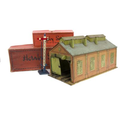 Hornby O Gauge Railway Accessories, comprising two stations with lighting (one with buff platform, pair of ramps with 'Windso