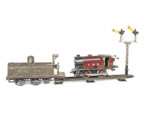 O Gauge and Floor Train Items, comprising Hornby LMS clockwork pre-war M3 0-4-0T Locomotive, mech tested ok but wheels u/s, w