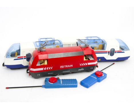 A Collection of Playmobil G Scale Trains and Accessories, including battery-powered 'PM Train' Bo-Bo Electric Locomotive and 