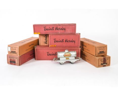 French Hornby O Gauge Boxed Postwar Rolling Stock, comprising two Vo OP coaches and one Vo OR, two bogoe Arbel hopper wagons,
