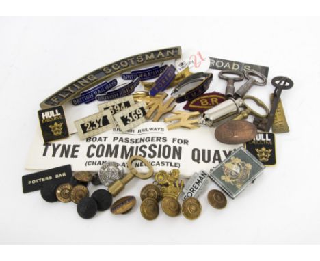 British Rail Badges Buttons and Others, Enamelled BR cap badges including 'Foreman' 'Porter' and 'British Railways', brass an
