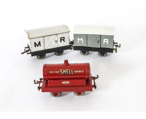 Hornby O Gauge Type 1 Base Freight Stock, comprising boxed Shell Tank Wagon with 'lozenge' trademarks, G-VG, very light playw